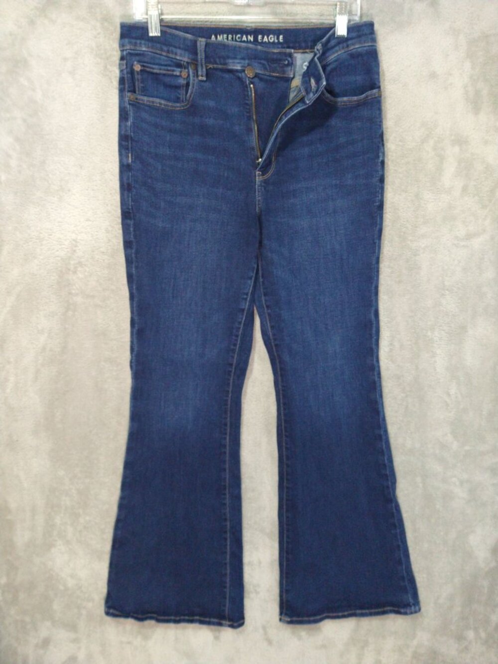 American Eagle Jeans Women 12 Blue Denim Next Level Stretch Super Hi Rise Flare